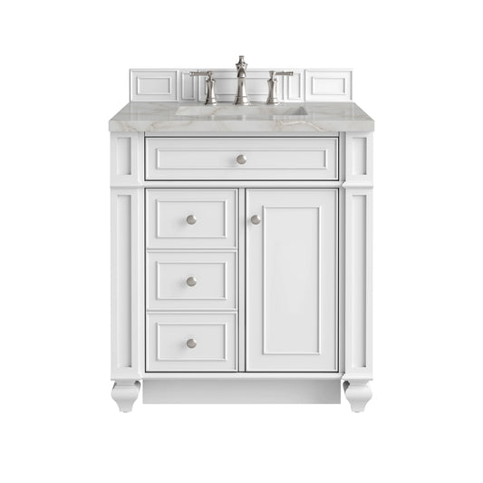 Bristol 30" Single Vanity, Bright White w/ 3 CM Victorian Silver Silestone Top