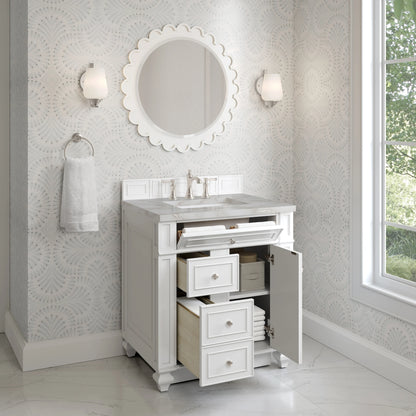 Bristol 30" Single Vanity, Bright White w/ 3 CM Victorian Silver Silestone Top, view 4