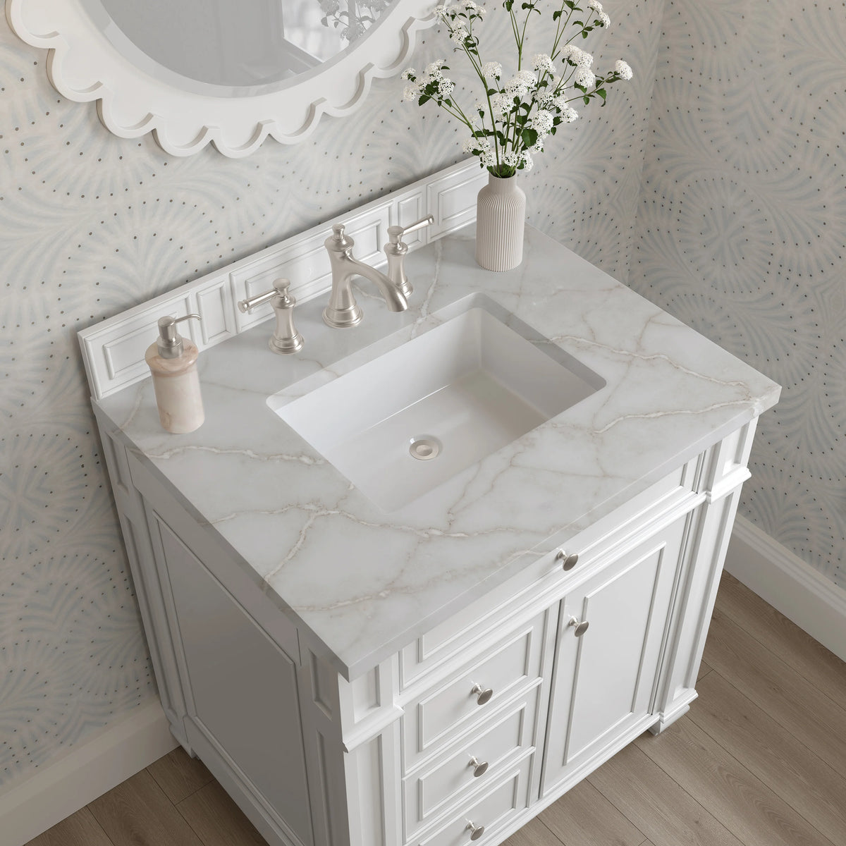 Bristol 30" Single Vanity, Bright White w/ 3 CM Victorian Silver Silestone Top, view 5