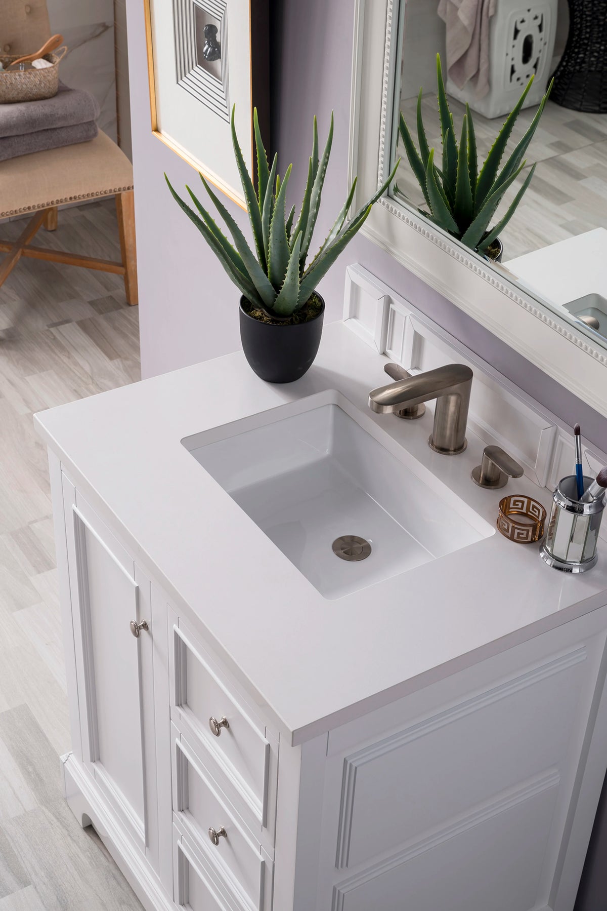 Bristol 30" Single Vanity, Bright White w/ 3 CM White Zeus Silestone Top, view 5