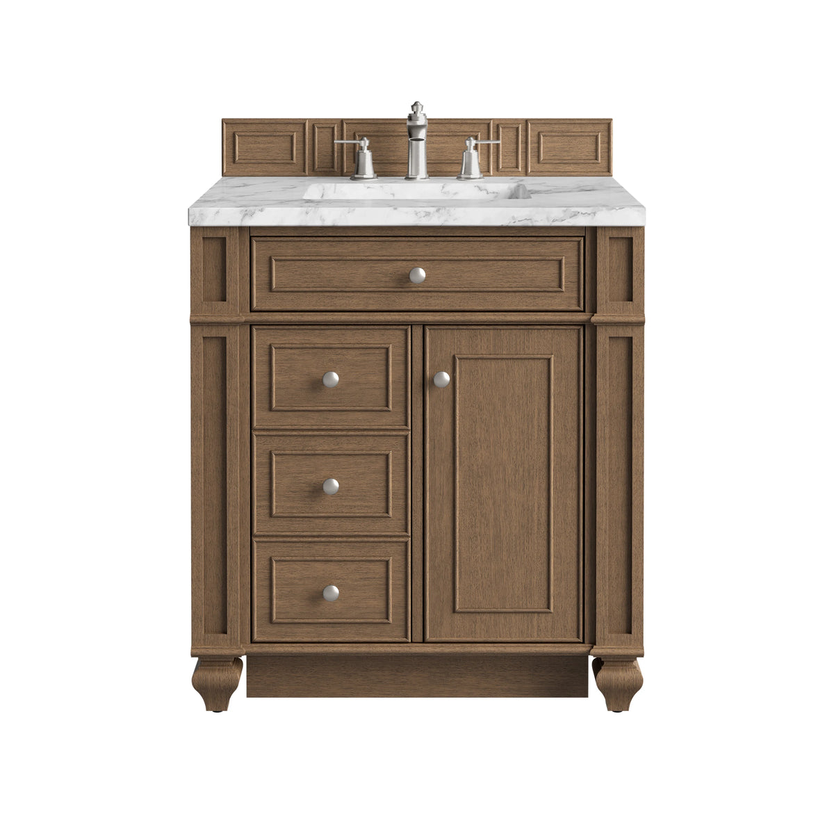 Bristol 30" Single Vanity, Saddle Brown w/ 3 CM Carrara Marble Top