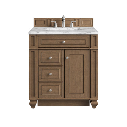 Bristol 30" Single Vanity, Saddle Brown w/ 3 CM Carrara Marble Top
