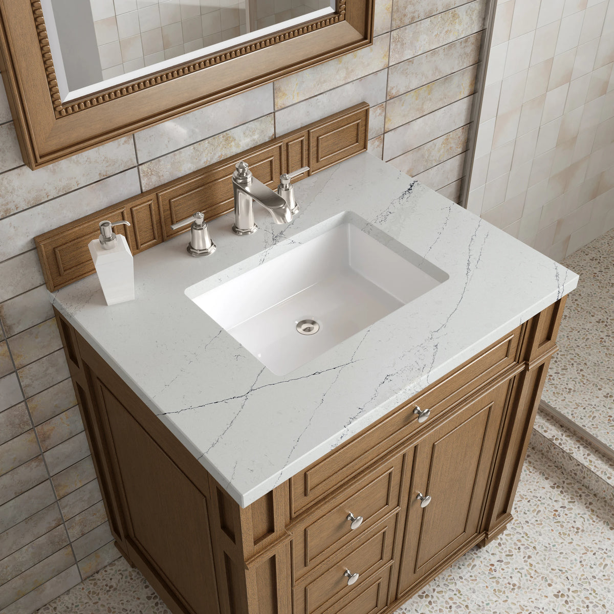 Bristol 30" Single Vanity, Saddle Brown w/ 3 CM Ethereal Noctis Silestone Top, view 5