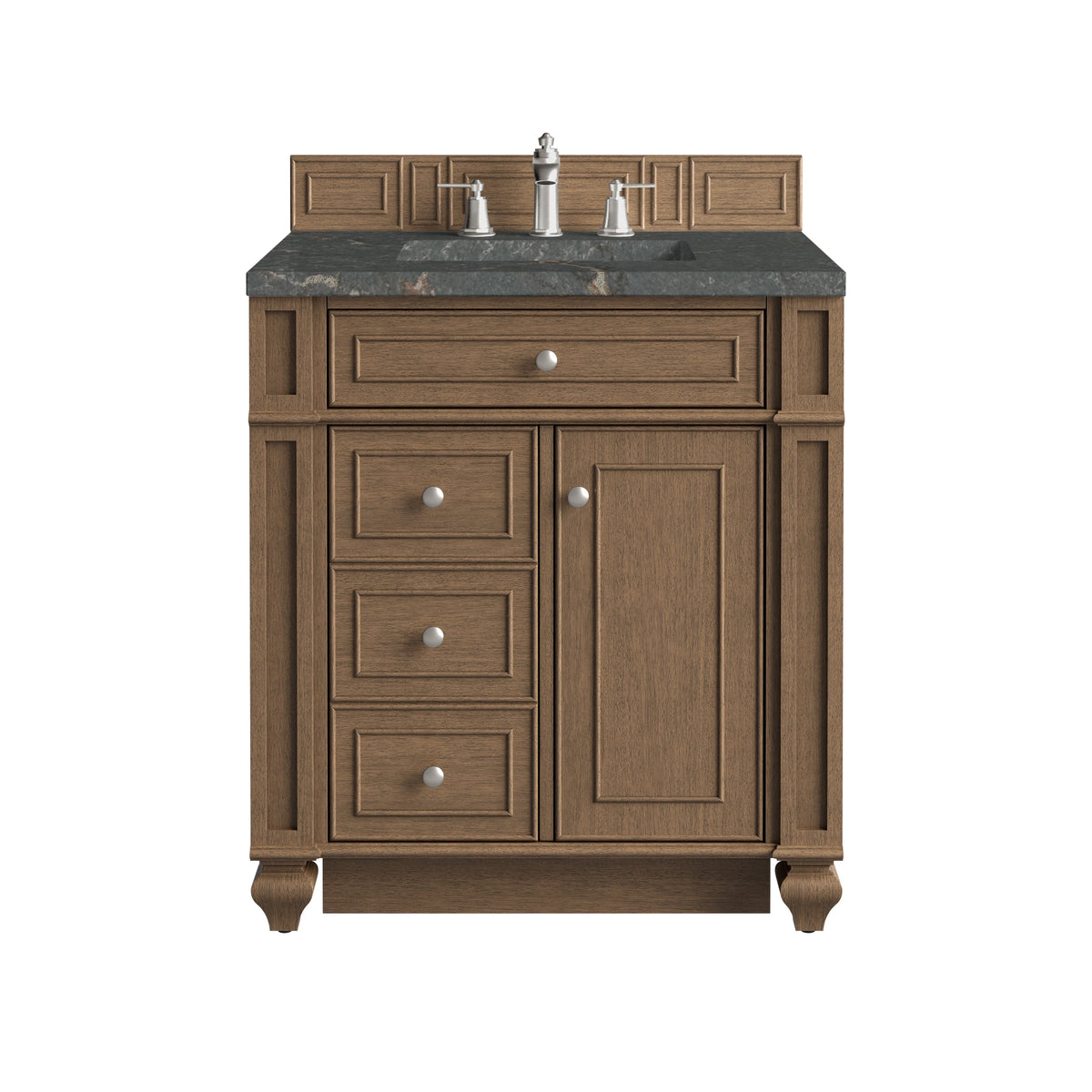 Bristol 30" Single Vanity, Saddle Brown w/ 3 CM Parisien Bleu Silestone Top