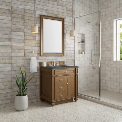 Bristol 30" Single Vanity, Saddle Brown w/ 3 CM Parisien Bleu Silestone Top, view 3