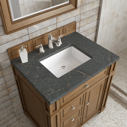 Bristol 30" Single Vanity, Saddle Brown w/ 3 CM Parisien Bleu Silestone Top, view 5