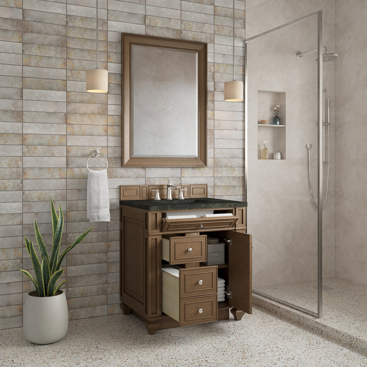 Bristol 30" Single Vanity, Saddle Brown, w/ 3 CM Phantome Eclos Top, view 4