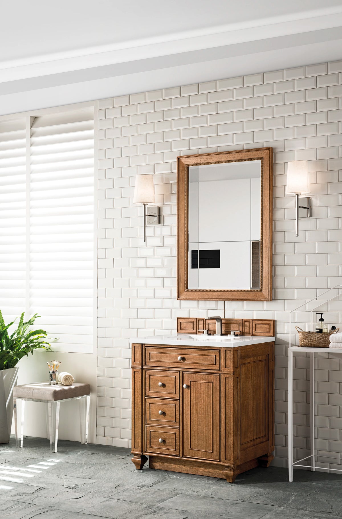Bristol 30" Single Vanity, Saddle Brown w/ 3 CM White Zeus Silestone Top, view 3