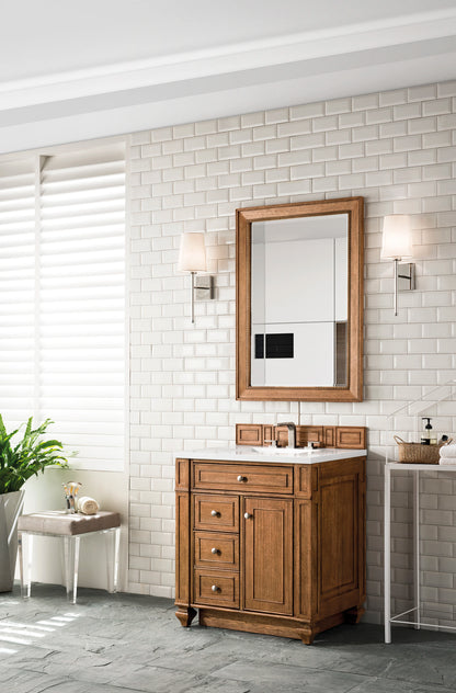 Bristol 30" Single Vanity, Saddle Brown w/ 3 CM White Zeus Silestone Top, view 3