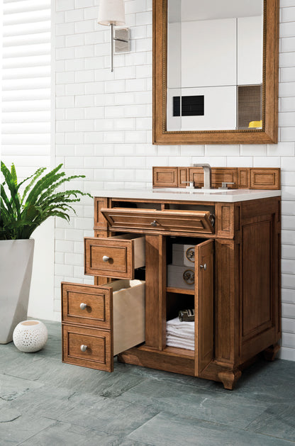 Bristol 30" Single Vanity, Saddle Brown w/ 3 CM White Zeus Silestone Top, view 4