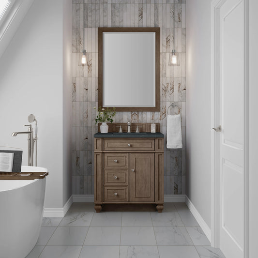 Bristol 30" Single Vanity, Whitewashed Walnut w/ 3 CM Charcoal Soapstone Silestone Top, view 2