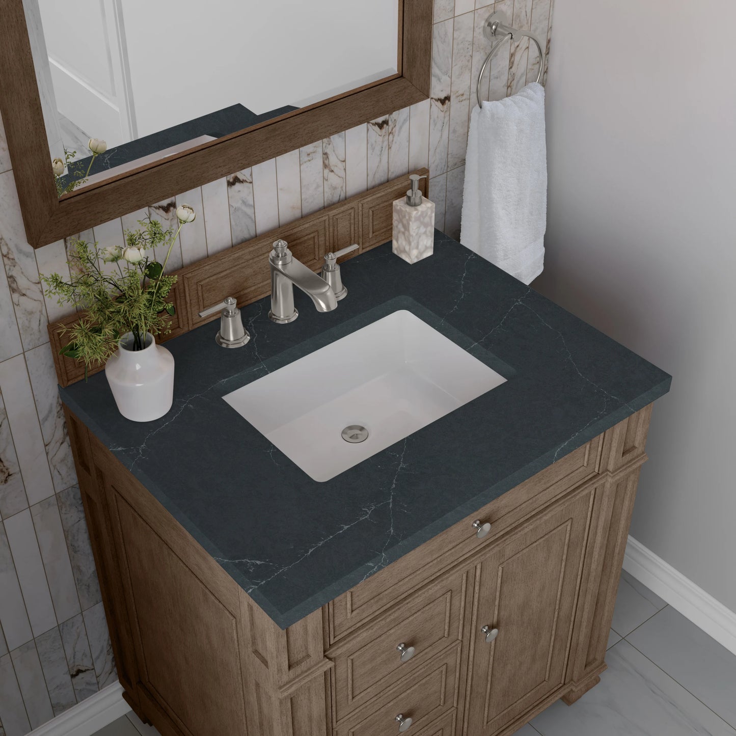 Bristol 30" Single Vanity, Whitewashed Walnut w/ 3 CM Charcoal Soapstone Silestone Top, view 5