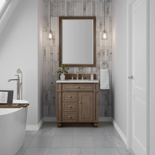Bristol 30" Single Vanity, Whitewashed Walnut w/ 3 CM Eternal Jasmine Pearl Silestone Top, view 2