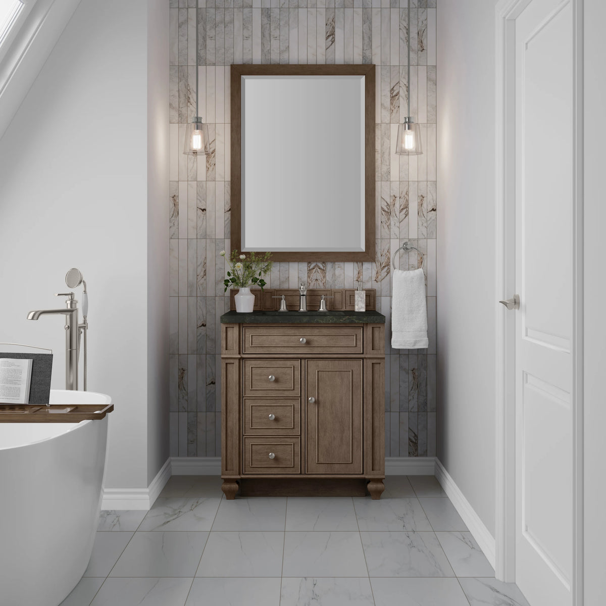 Bristol 30" Single Vanity, Whitewashed Walnut, w/ 3 CM Phantome Eclos Top, view 2