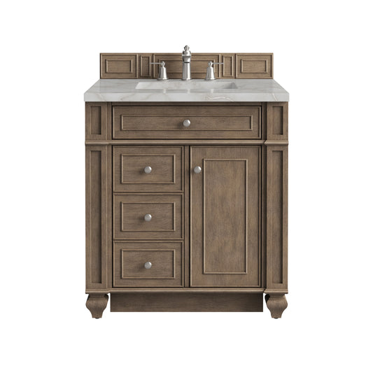 Bristol 30" Single Vanity, Whitewashed Walnut w/ 3 CM Victorian Silver Silestone Top