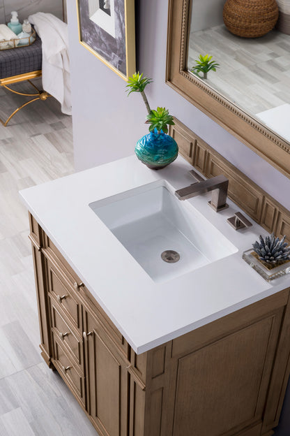 Bristol 30" Single Vanity, Whitewashed Walnut w/ 3 CM White Zeus Silestone Top, view 5