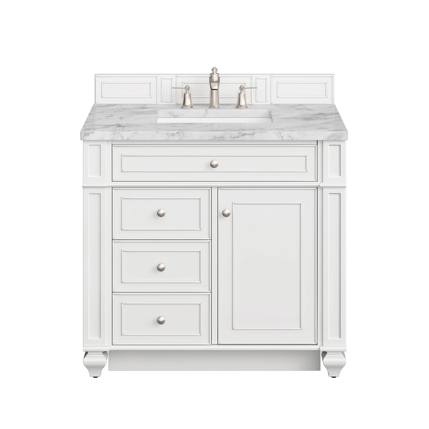 Bristol 36" Single Vanity, Bright White w/ 3 CM Carrara Marble Top