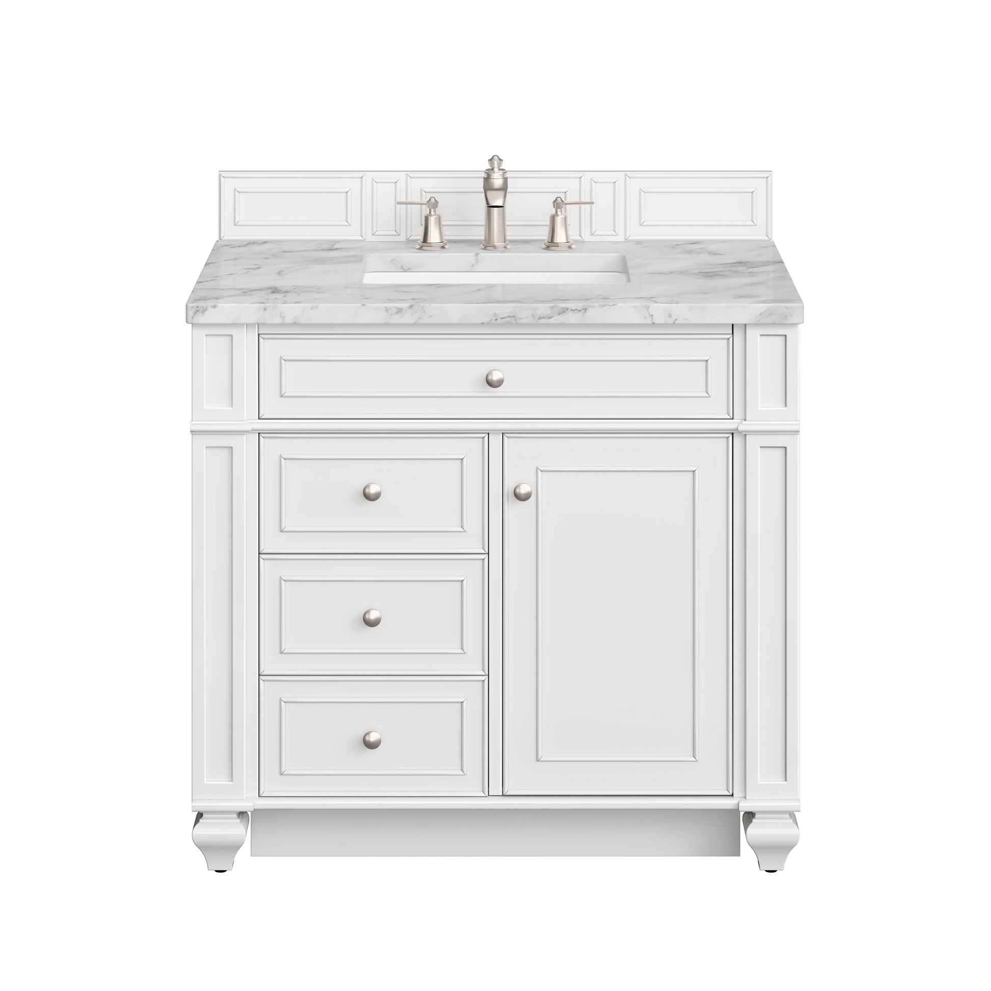 Bristol 36" Single Vanity, Bright White w/ 3 CM Carrara Marble Top