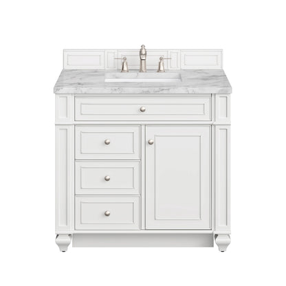 Bristol 36" Single Vanity, Bright White w/ 3 CM Carrara Marble Top