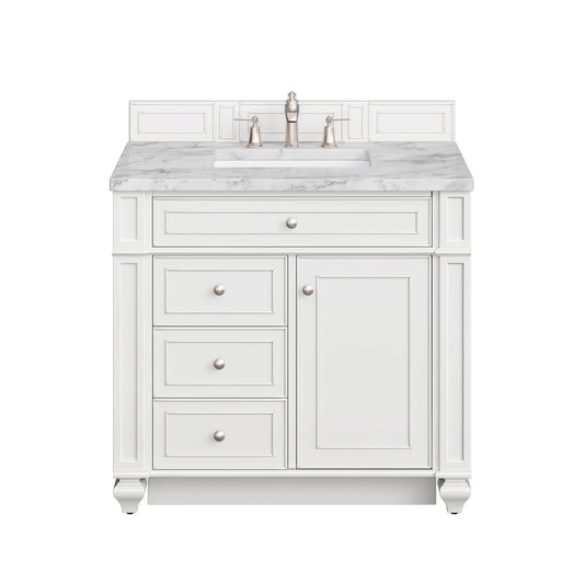 Bristol 36" Single Vanity, Bright White w/ 3 CM Carrara Marble Top