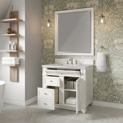 Bristol 36" Single Vanity, Bright White w/ 3 CM Carrara Marble Top, view 4