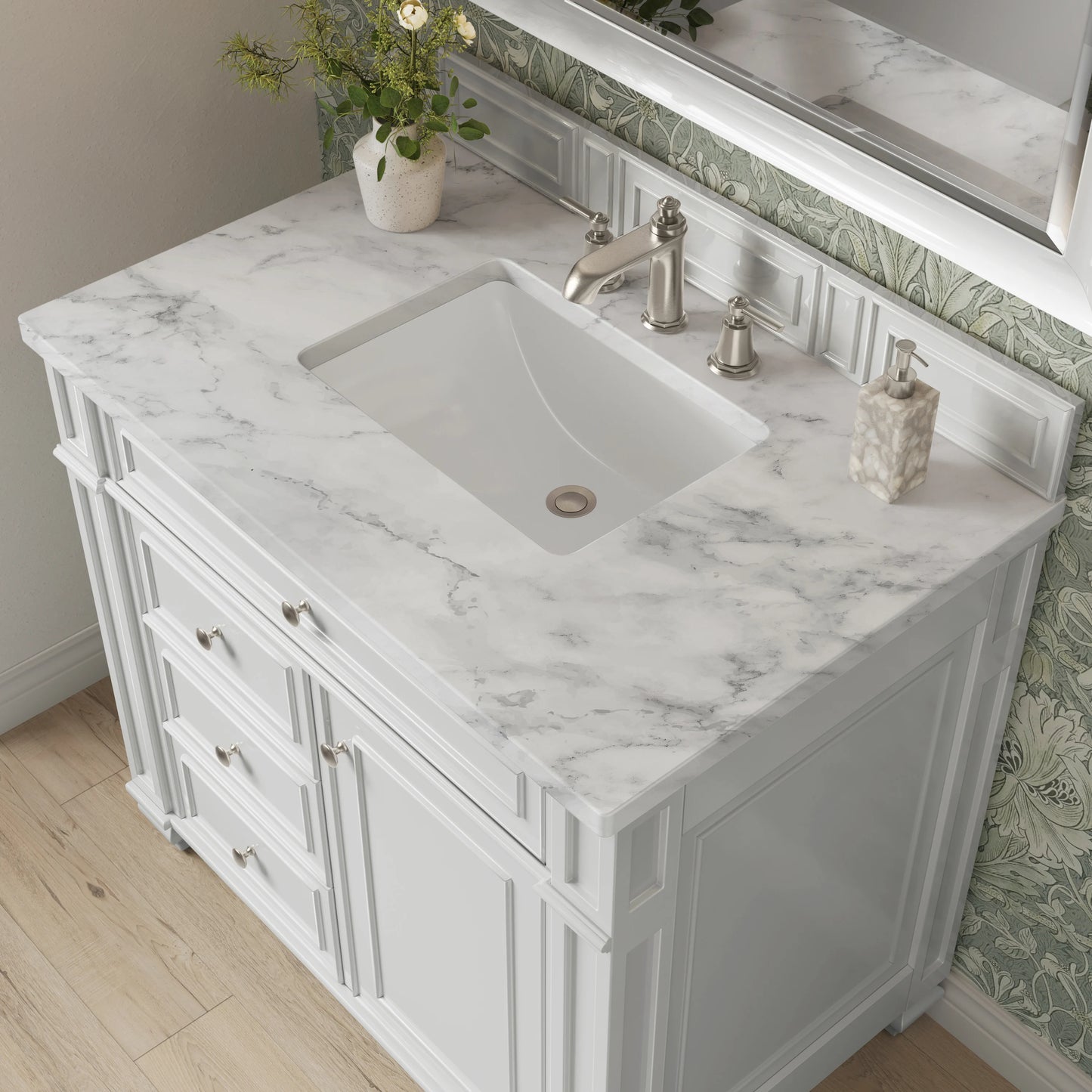 Bristol 36" Single Vanity, Bright White w/ 3 CM Carrara Marble Top, view 5