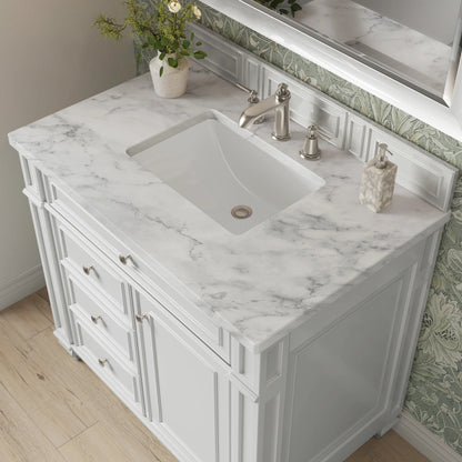 Bristol 36" Single Vanity, Bright White w/ 3 CM Carrara Marble Top, view 5