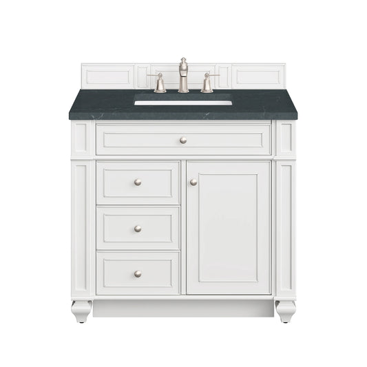 Bristol 36" Single Vanity, Bright White w/ 3 CM Charcoal Soapstone Silestone Top
