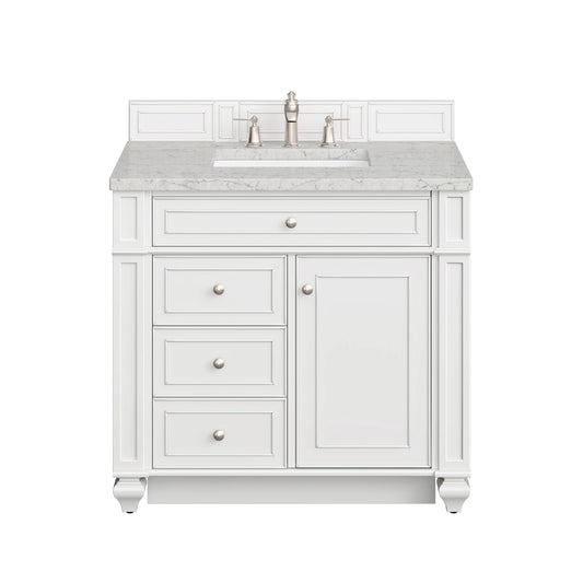 Bristol 36" Single Vanity, Bright White w/ 3 CM Eternal Jasmine Pearl Silestone Top