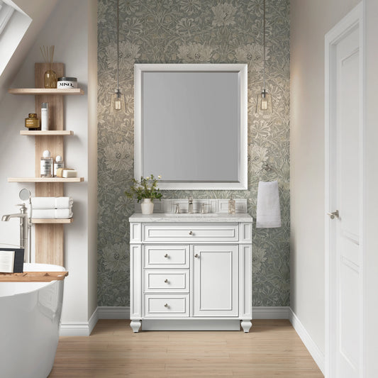 Bristol 36" Single Vanity, Bright White w/ 3 CM Eternal Jasmine Pearl Silestone Top, view 2