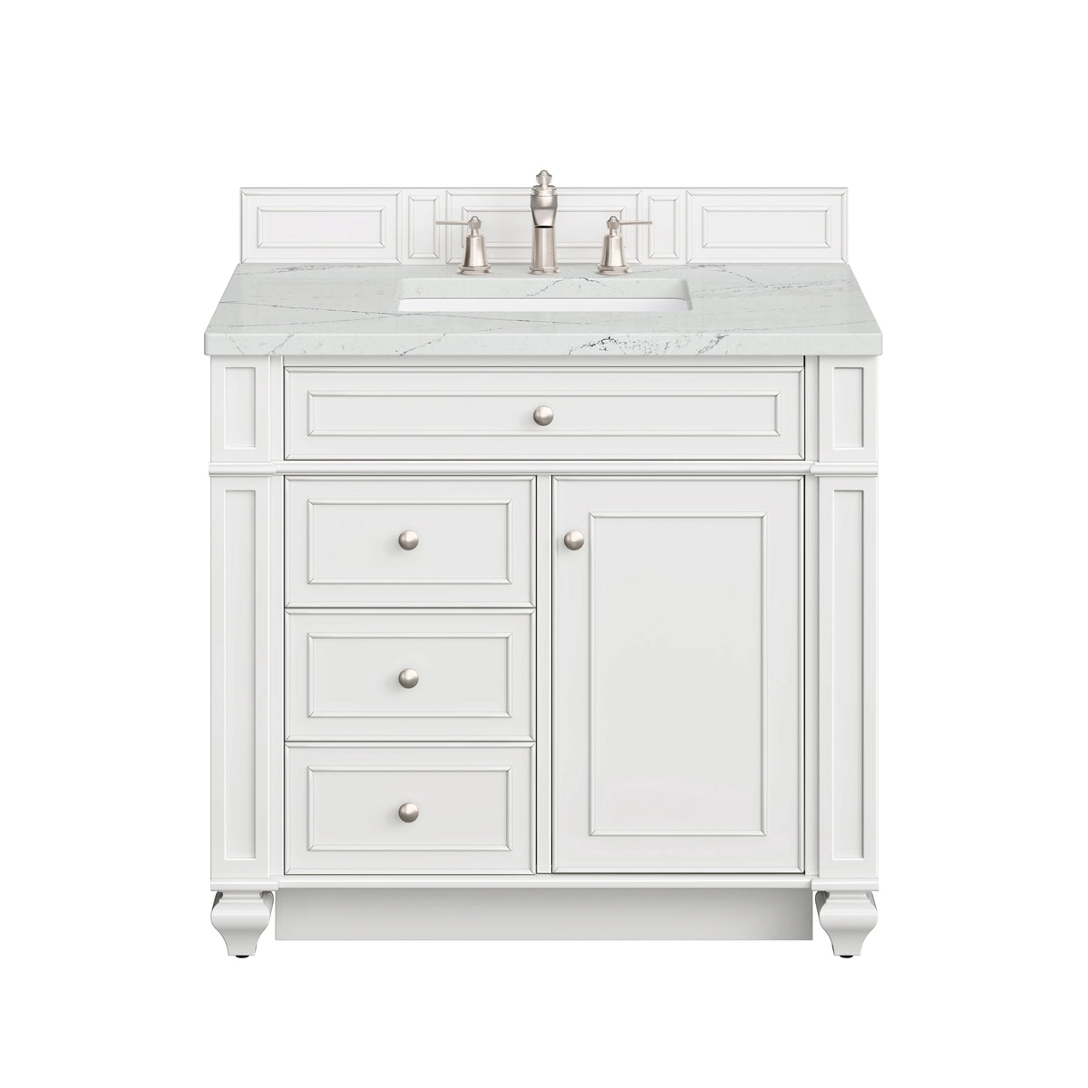 Bristol 36" Single Vanity, Bright White w/ 3 CM Ethereal Noctis Silestone Top