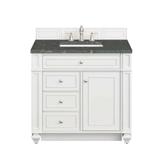 Bristol 36" Single Vanity, Bright White w/ 3 CM Parisien Bleu Silestone Top