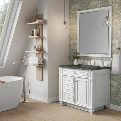 Bristol 36" Single Vanity, Bright White w/ 3 CM Parisien Bleu Silestone Top, view 3