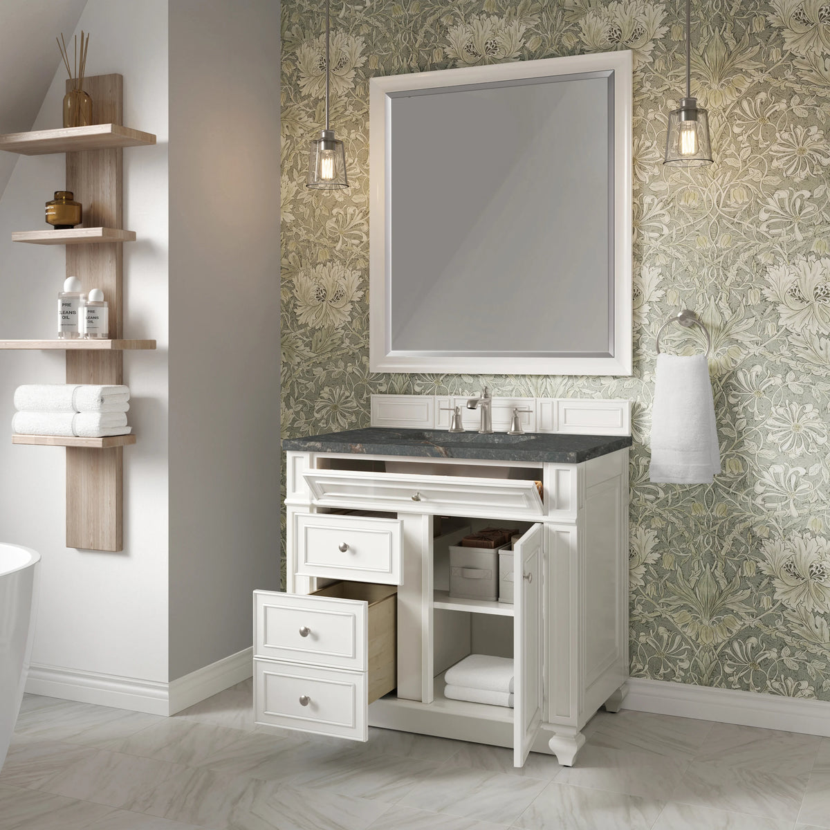 Bristol 36" Single Vanity, Bright White w/ 3 CM Parisien Bleu Silestone Top, view 4