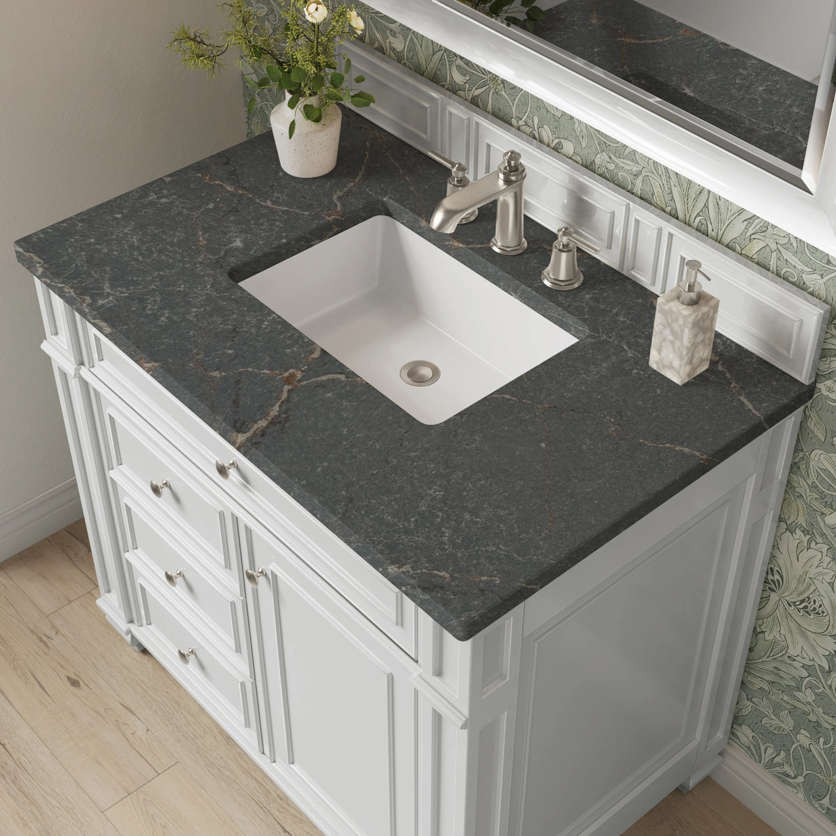 Bristol 36" Single Vanity, Bright White w/ 3 CM Parisien Bleu Silestone Top, view 5