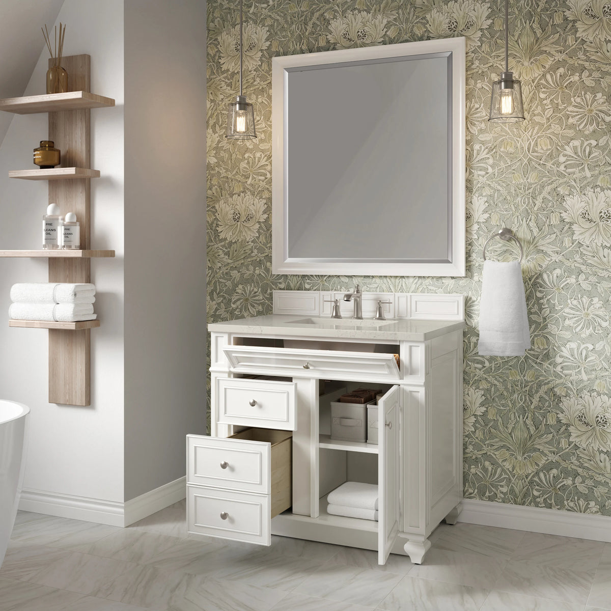 Bristol 36" Single Vanity, Bright White, w/ 3 CM Siberian Silestone Top, view 4