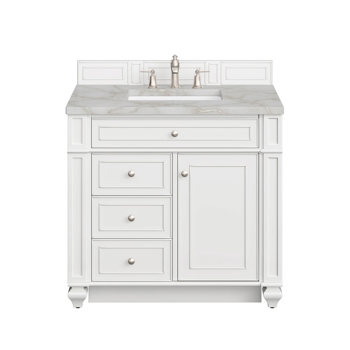 Bristol 36" Single Vanity, Bright White w/ 3 CM Victorian Silver Silestone Top