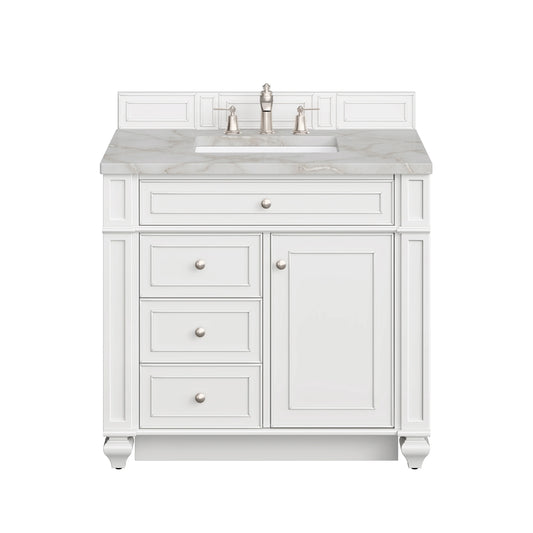 Bristol 36" Single Vanity, Bright White w/ 3 CM Victorian Silver Silestone Top