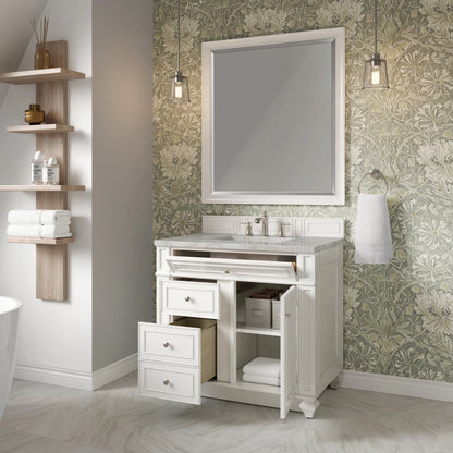 Bristol 36" Single Vanity, Bright White w/ 3 CM Victorian Silver Silestone Top, view 4