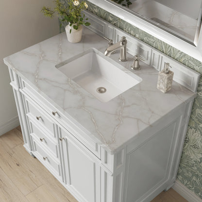 Bristol 36" Single Vanity, Bright White w/ 3 CM Victorian Silver Silestone Top, view 5