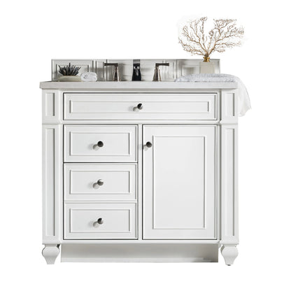 Bristol 36" Single Vanity, Bright White w/ 3 CM White Zeus Silestone Top