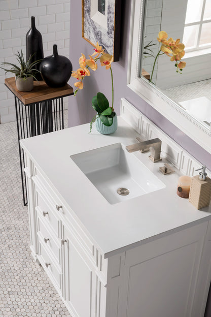 Bristol 36" Single Vanity, Bright White w/ 3 CM White Zeus Silestone Top, view 2