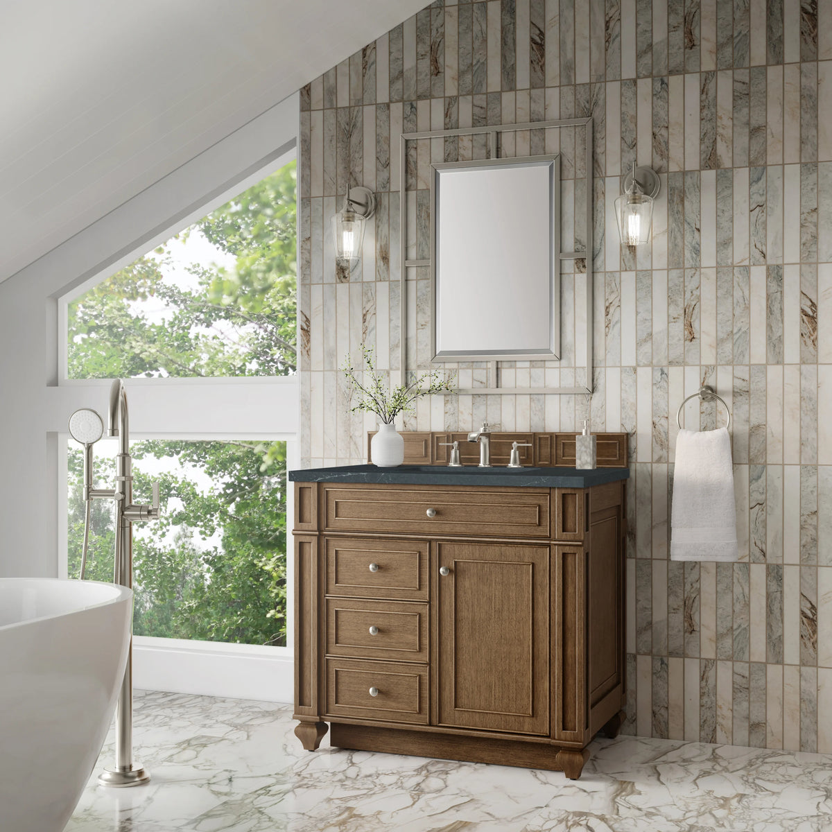 Bristol 36" Single Vanity, Saddle Brown w/ 3 CM Charcoal Soapstone Silestone Top, view 3