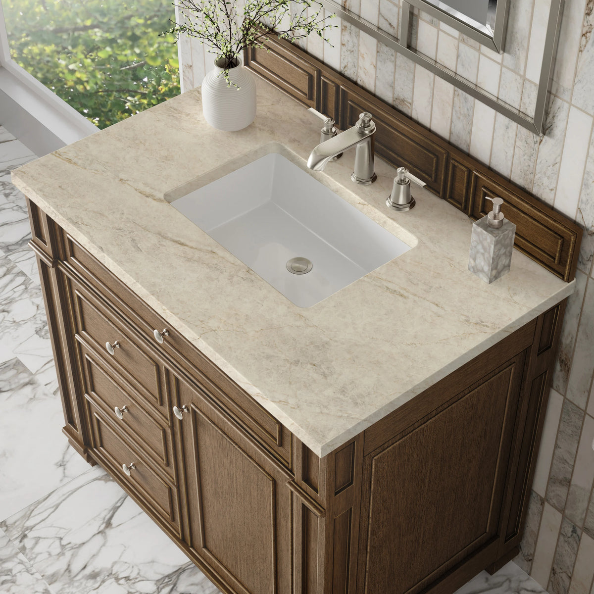 Bristol 36" Single Vanity, Saddle Brown, w/ 3 CM Tajnar Eclos Top, view 5