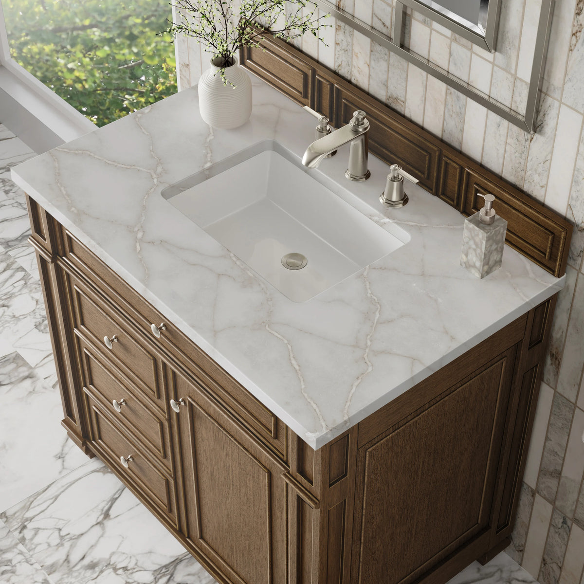 Bristol 36" Single Vanity, Saddle Brown w/ 3 CM Victorian Silver Silestone Top, view 5