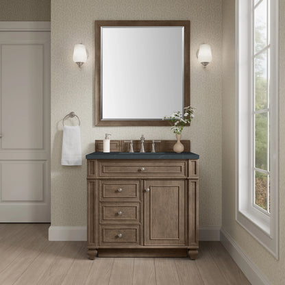 Bristol 36" Single Vanity, Whitewashed Walnut w/ 3 CM Charcoal Soapstone Silestone Top, view 2