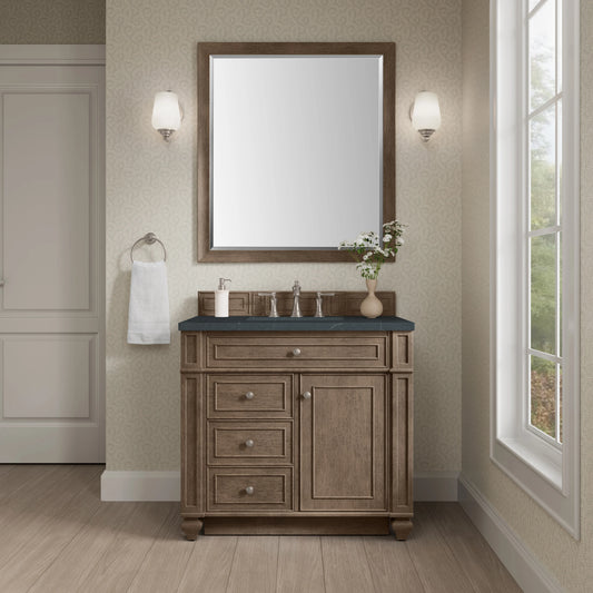 Bristol 36" Single Vanity, Whitewashed Walnut w/ 3 CM Charcoal Soapstone Silestone Top, view 2
