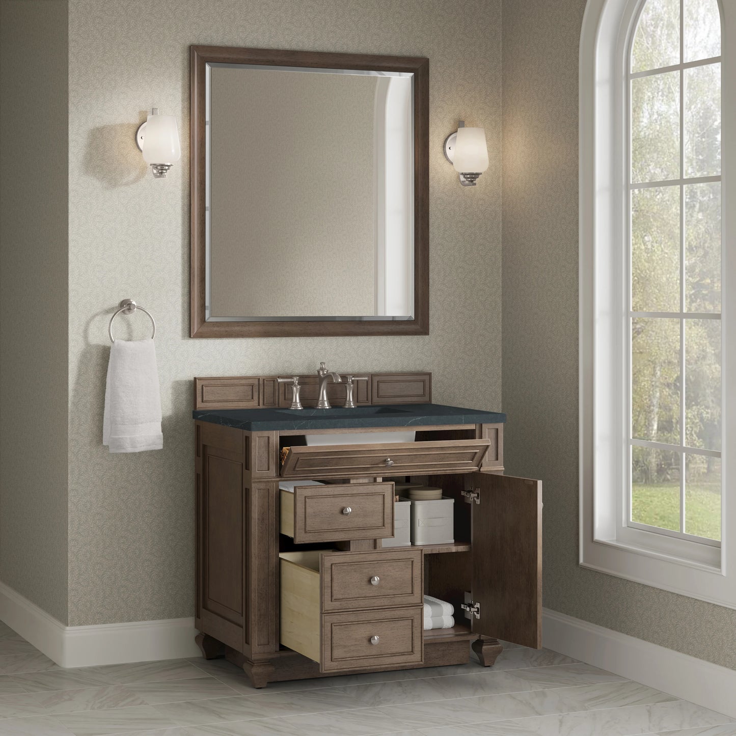 Bristol 36" Single Vanity, Whitewashed Walnut w/ 3 CM Charcoal Soapstone Silestone Top, view 4