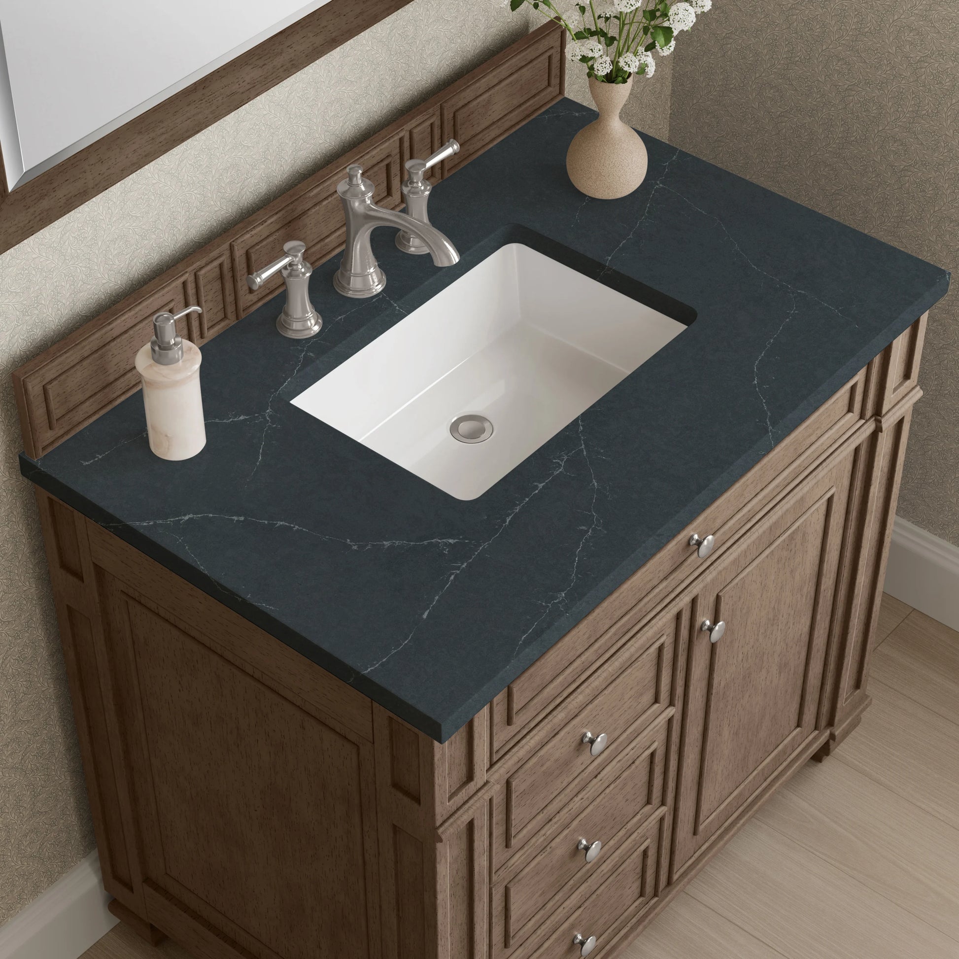 Bristol 36" Single Vanity, Whitewashed Walnut w/ 3 CM Charcoal Soapstone Silestone Top, view 5
