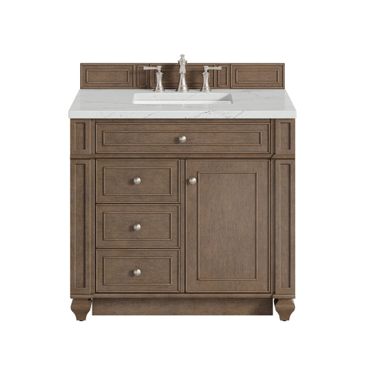 Bristol 36" Single Vanity, Whitewashed Walnut w/ 3 CM Ethereal Noctis Silestone Top